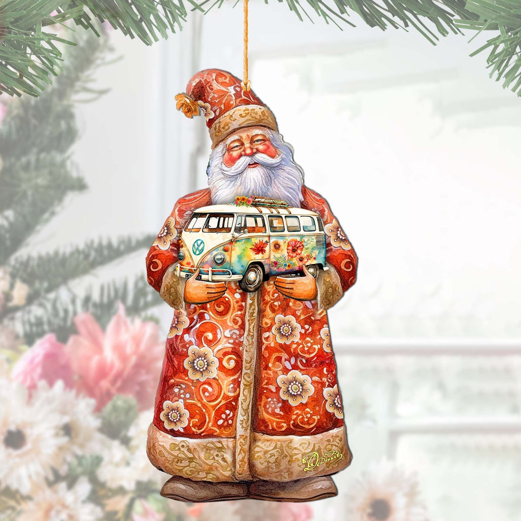 Santa with Van Wooden Ornaments by G. Debrekht - Christmas Santa Snowman Decor - 8691407