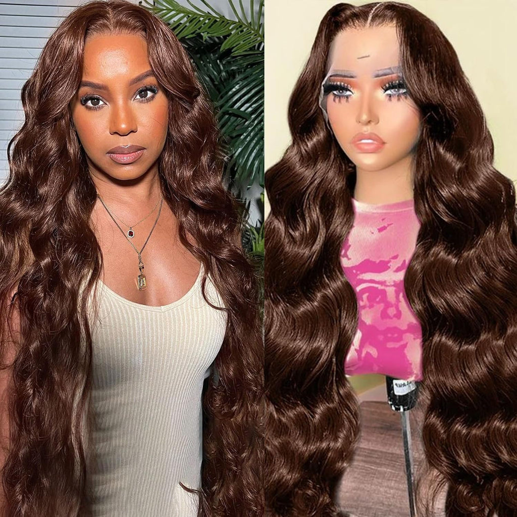 Lace Frontal Human Hair Wig Brown Body Wave Density