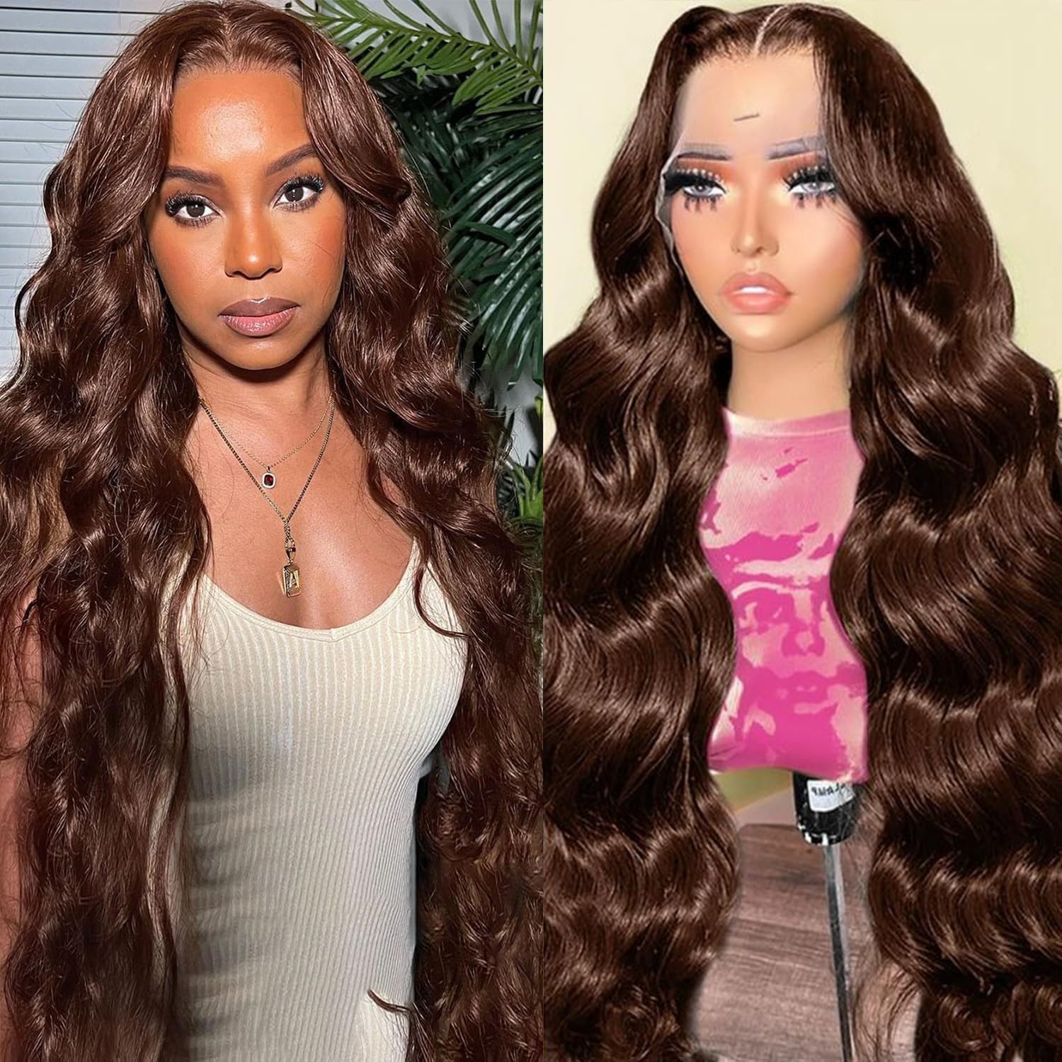 Lace Frontal Human Hair Wig Brown Body Wave Density