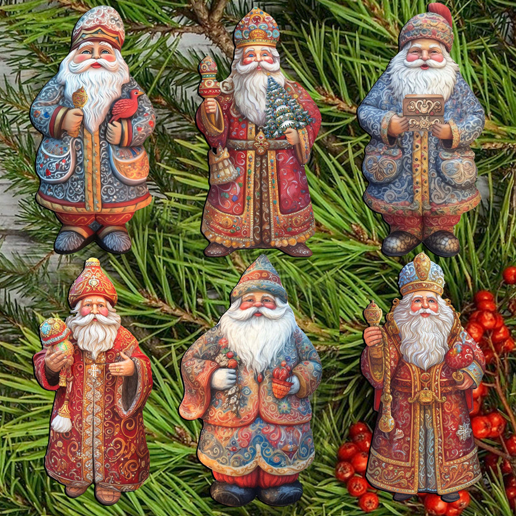 Santa Clip-On Eco Wood Decorative Ornaments Set of 6 by G. Debrekht - Christmas Decor - 8090032C-S6