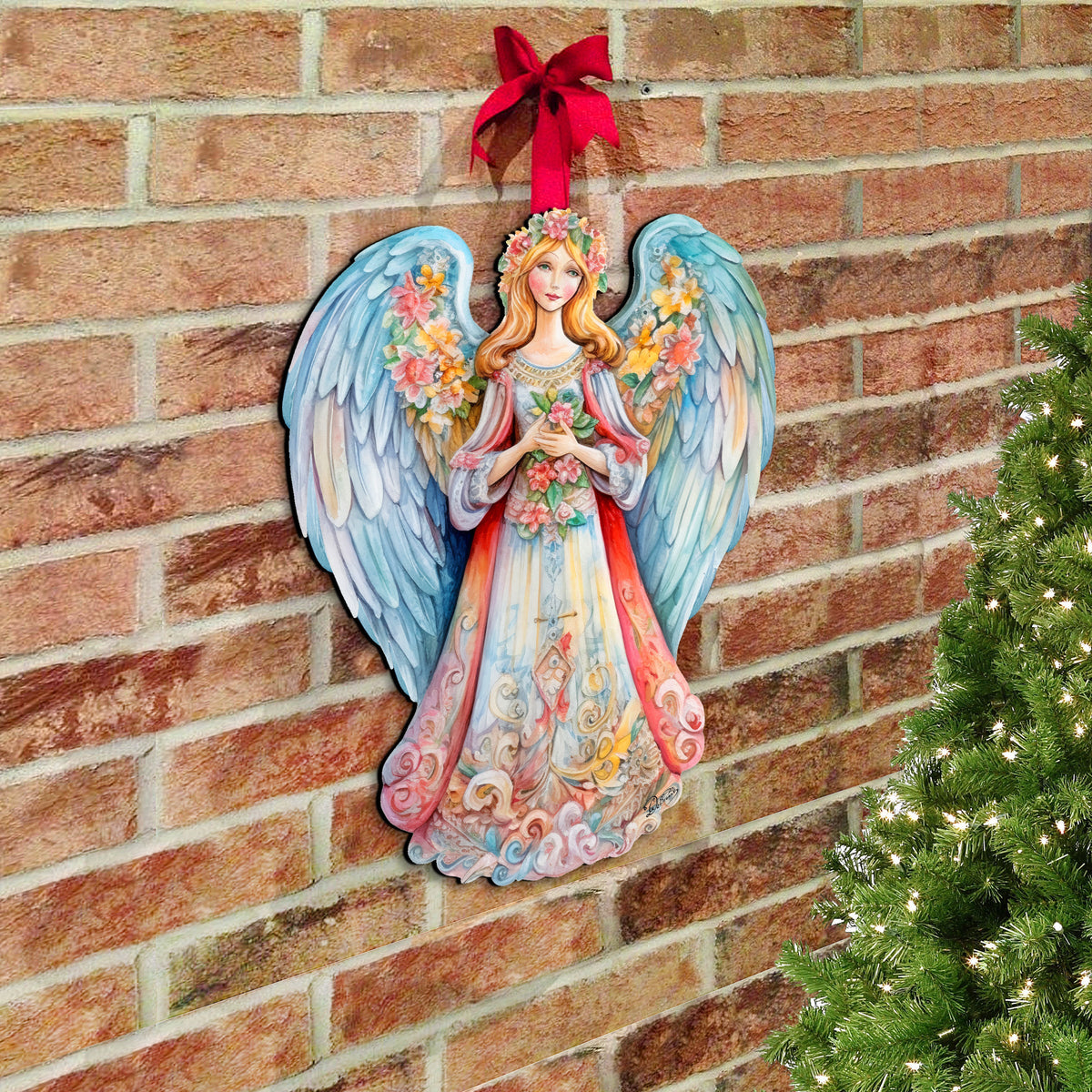 Blue Floral Angel Holiday Door Decor  by G. Debrekht - Christmas Decor - 8611024H
