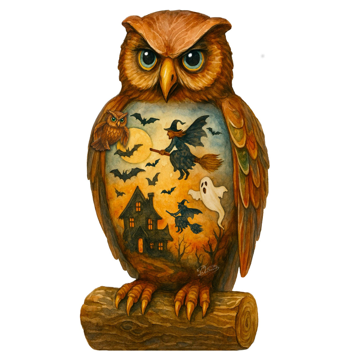 Halloween Owl Freestanding Outdoor Décor – Handcrafted Wooden Yard Display by G. DeBrekht – 8652836F