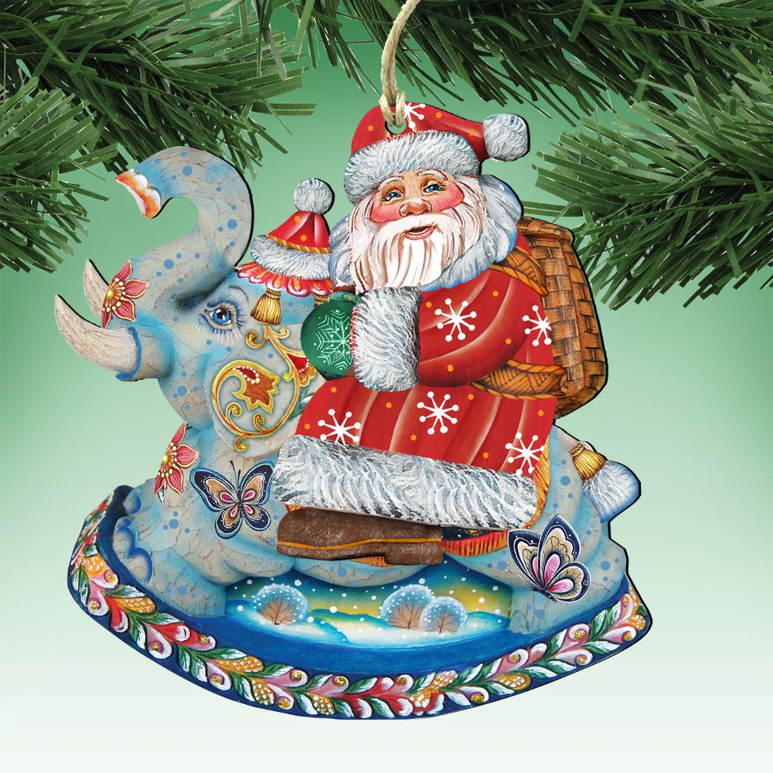 Santa On Elephant Wooden Ornaments - Tree Ornament by G. DeBrekht - Christmas Santa Snowman Decor - 8111380