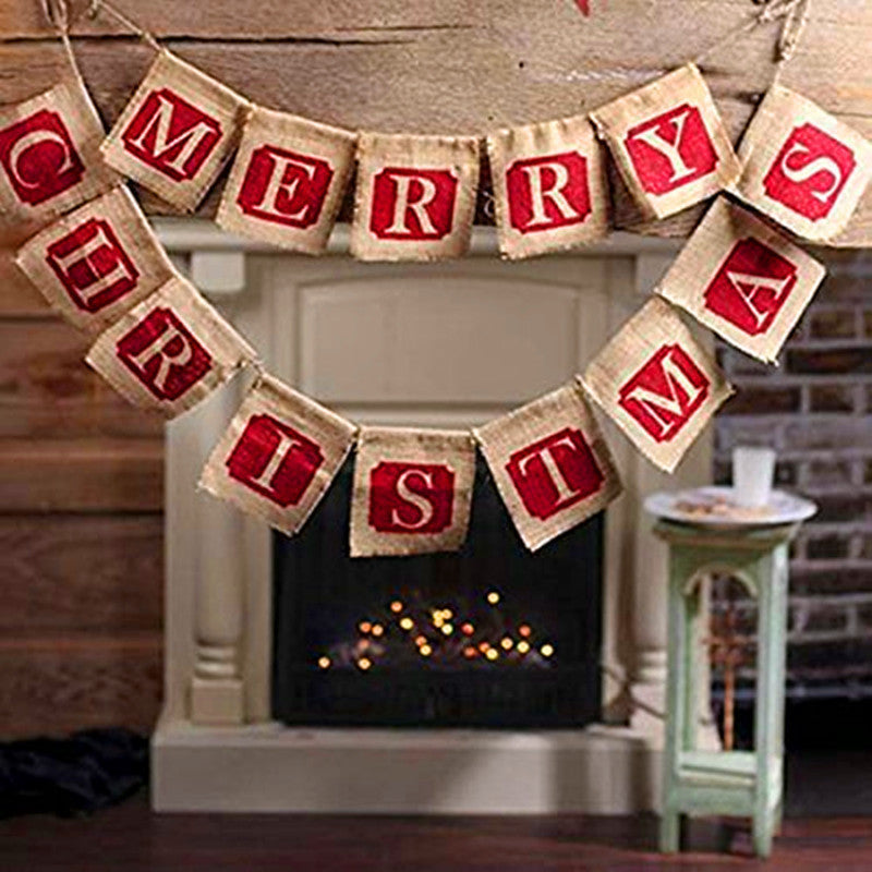 Merry Christmas Sackcloth Banner Decor