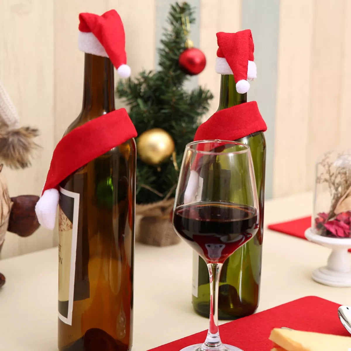 2 Piece Christmas Wine Bottle Santa Hat & Scarf Decorative Covers