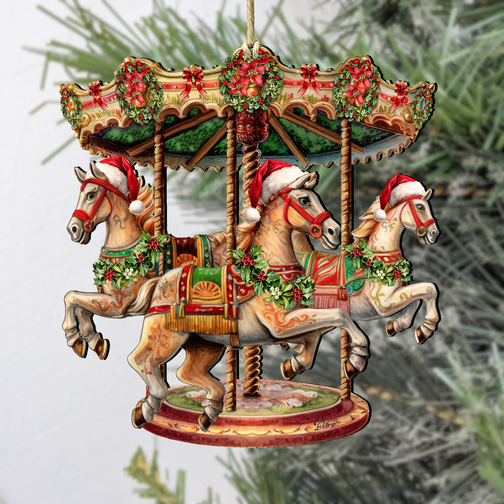 Christmas Carousel Wooden Ornaments by G. Debrekht Christmas Decor - 8611030