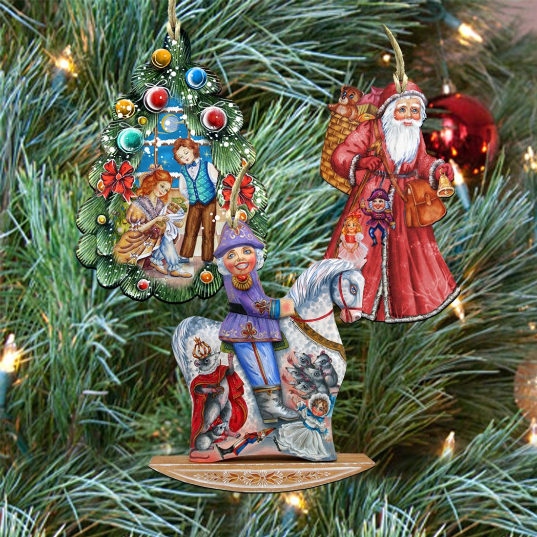 Story of Nutcracker Wooden Ornaments Set of 3 by G. DeBrekht - Christmas Decor - 8100011S3