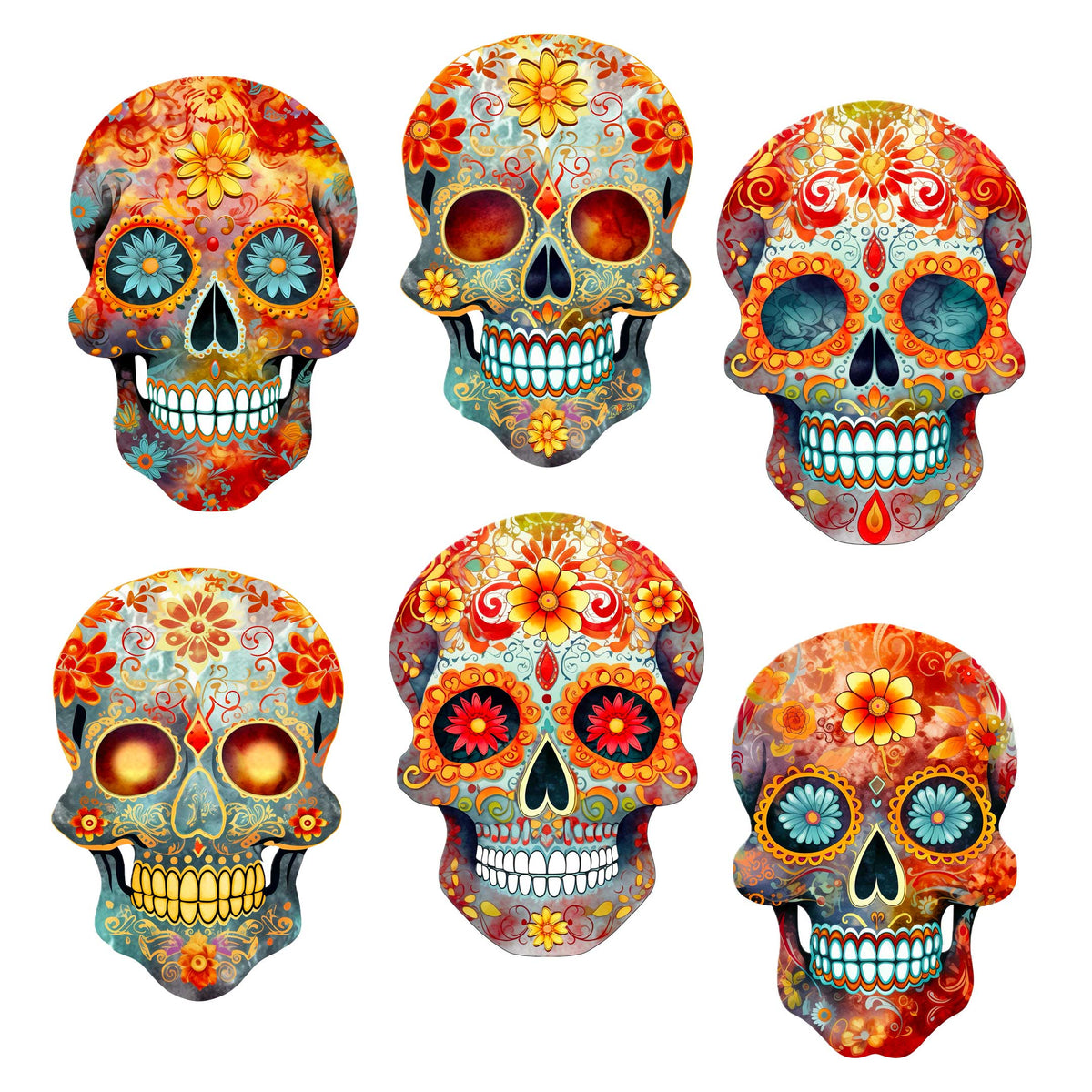 Sugar Skulls Decorative Eco Wood Magnets Set of 6 by G. Debrekht - Halloween Decor - 8090071G-S6