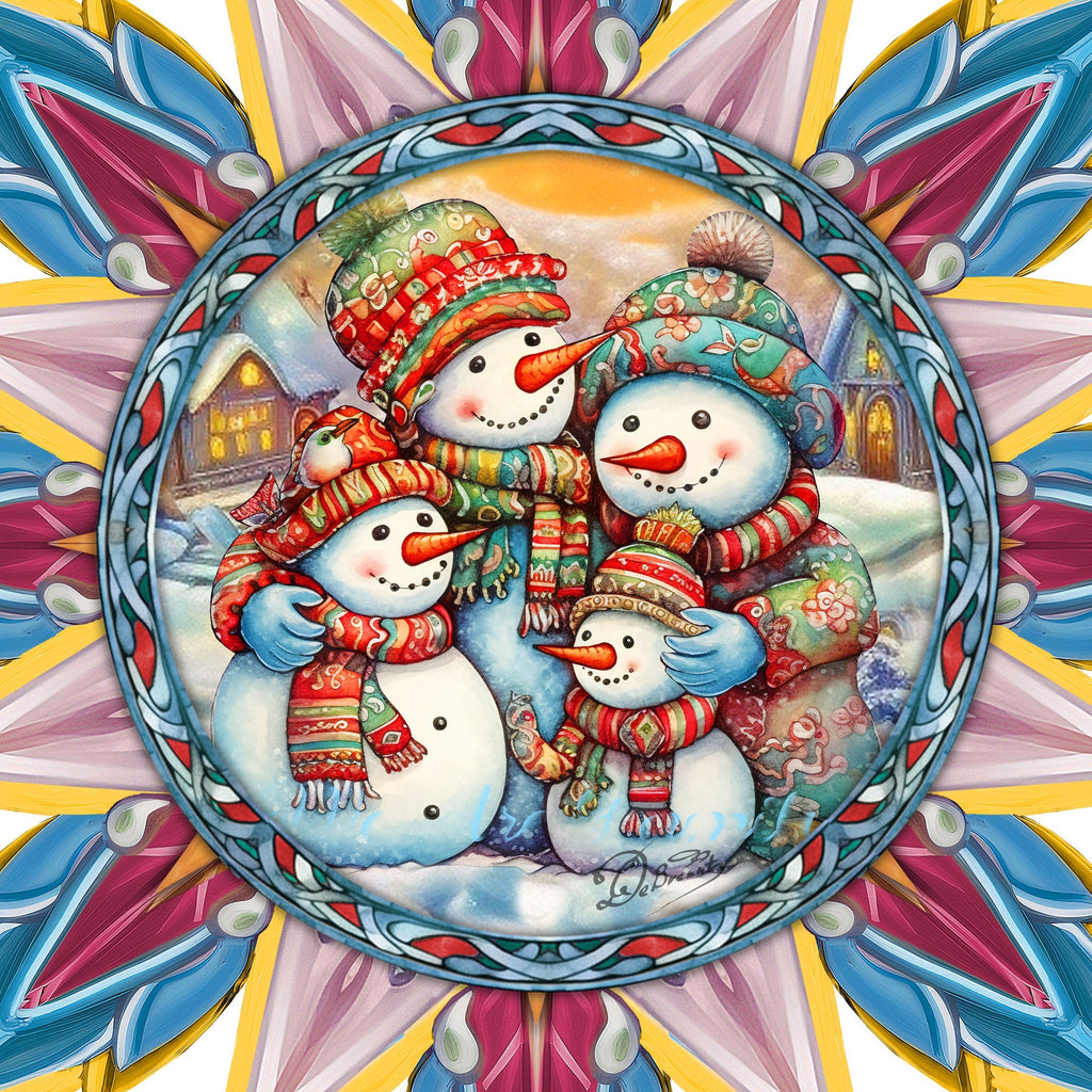 Snowman Family Star Tree Topper Wooden Decor by G. Debrekht - Santa Snowman Christmas Decor - 89511