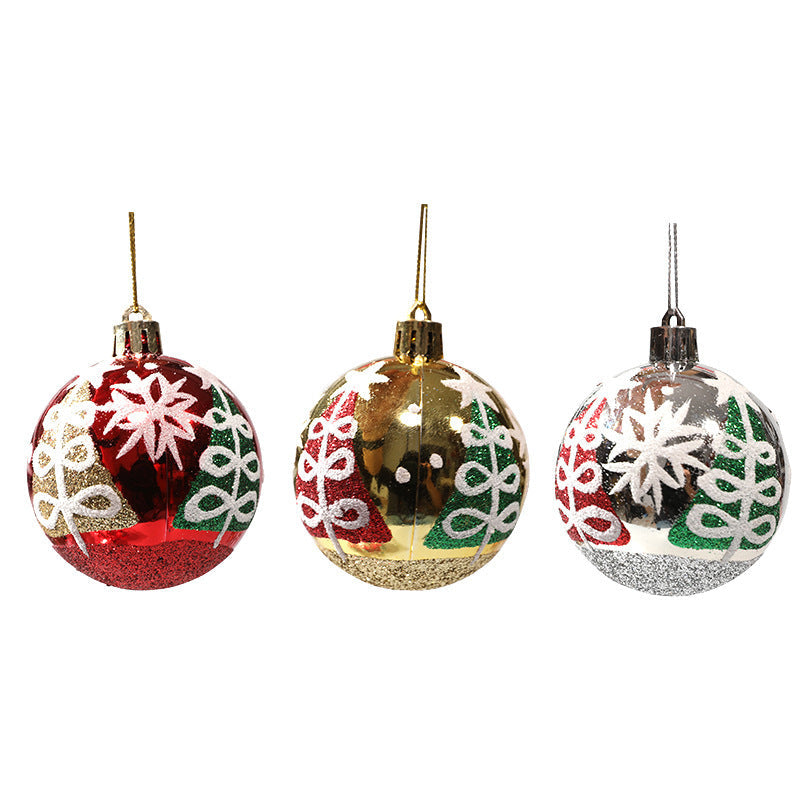 Christmas ball hand drawn pattern Christmas tree pattern decoration plastic electroplated ball decoration