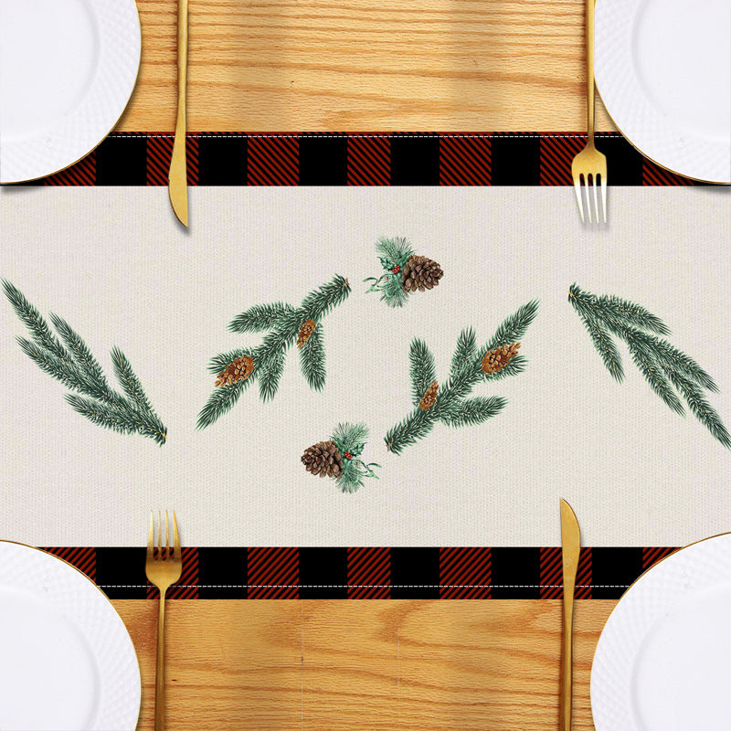Red car printed table flag Christmas red black checkered linen living room decoration tablecloth