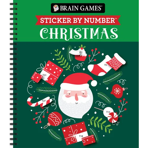Brain Games - Sticker by Number: Christmas (28 Images to Sticker - Santa Cover - Bind Up) - Spiral