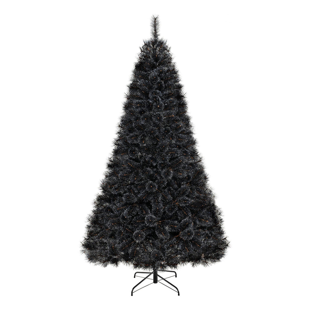 6/7/8 Feet Black Artificial Halloween Christmas Tree with PVC Branch Tips and 210/320/450 Cool White LED Lights