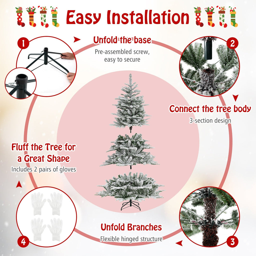 6 Feet Snow Flocked Artificial Christmas Tree with Cool White LED Lights