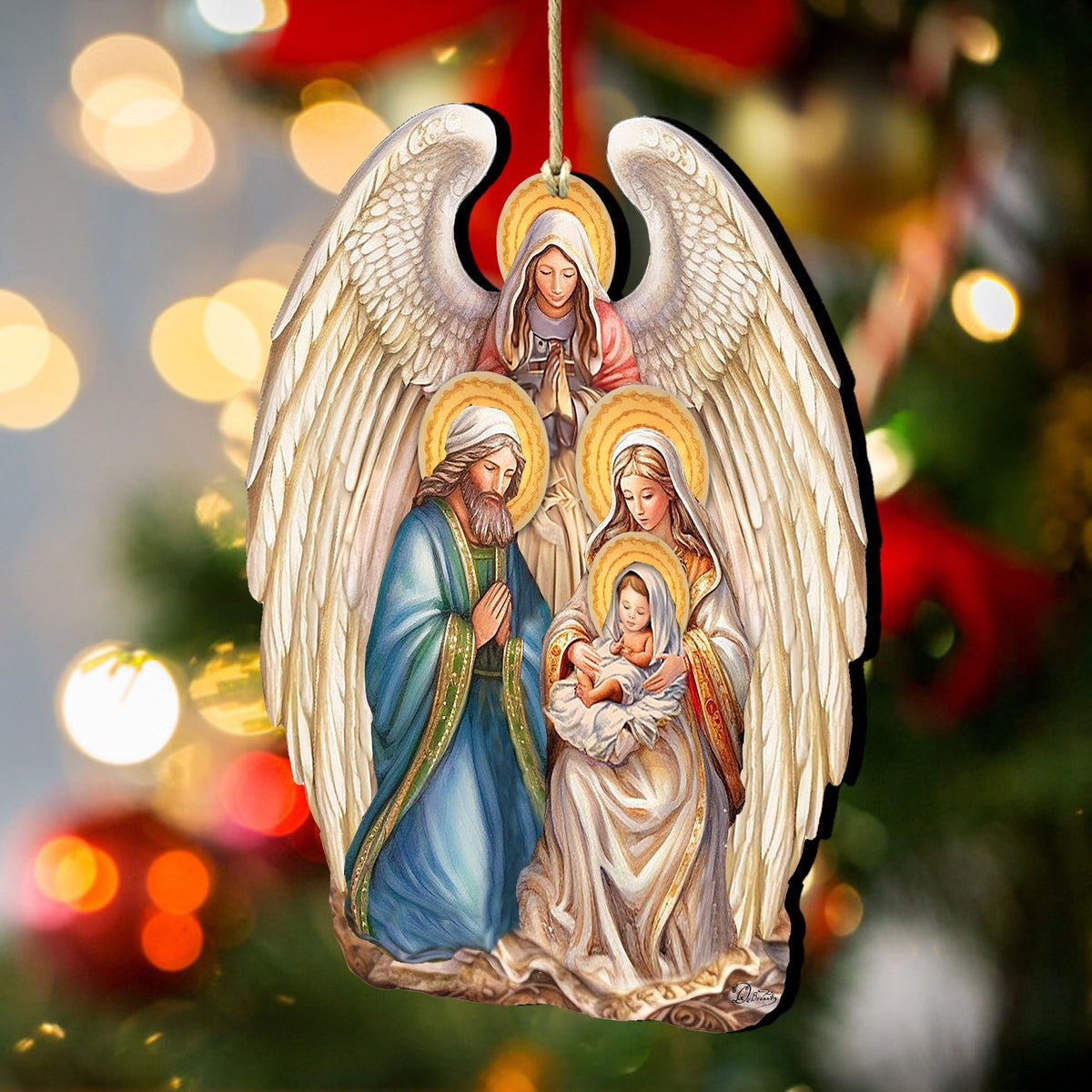 Nativity with Angel Wooden Ornaments by G. DeBrekht Christmas Decor - 8611056