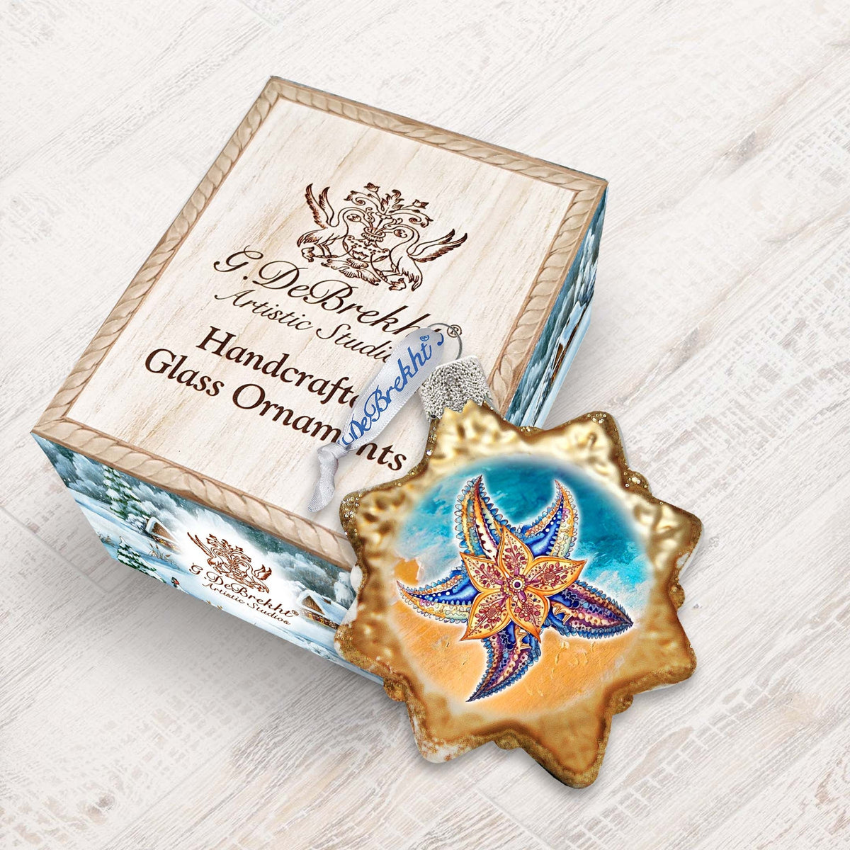 Coastal Christmas Ornaments - Mosaic Starfish Keepsake Glass Ornaments by G. Debrekht - Christmas Decor - 777410