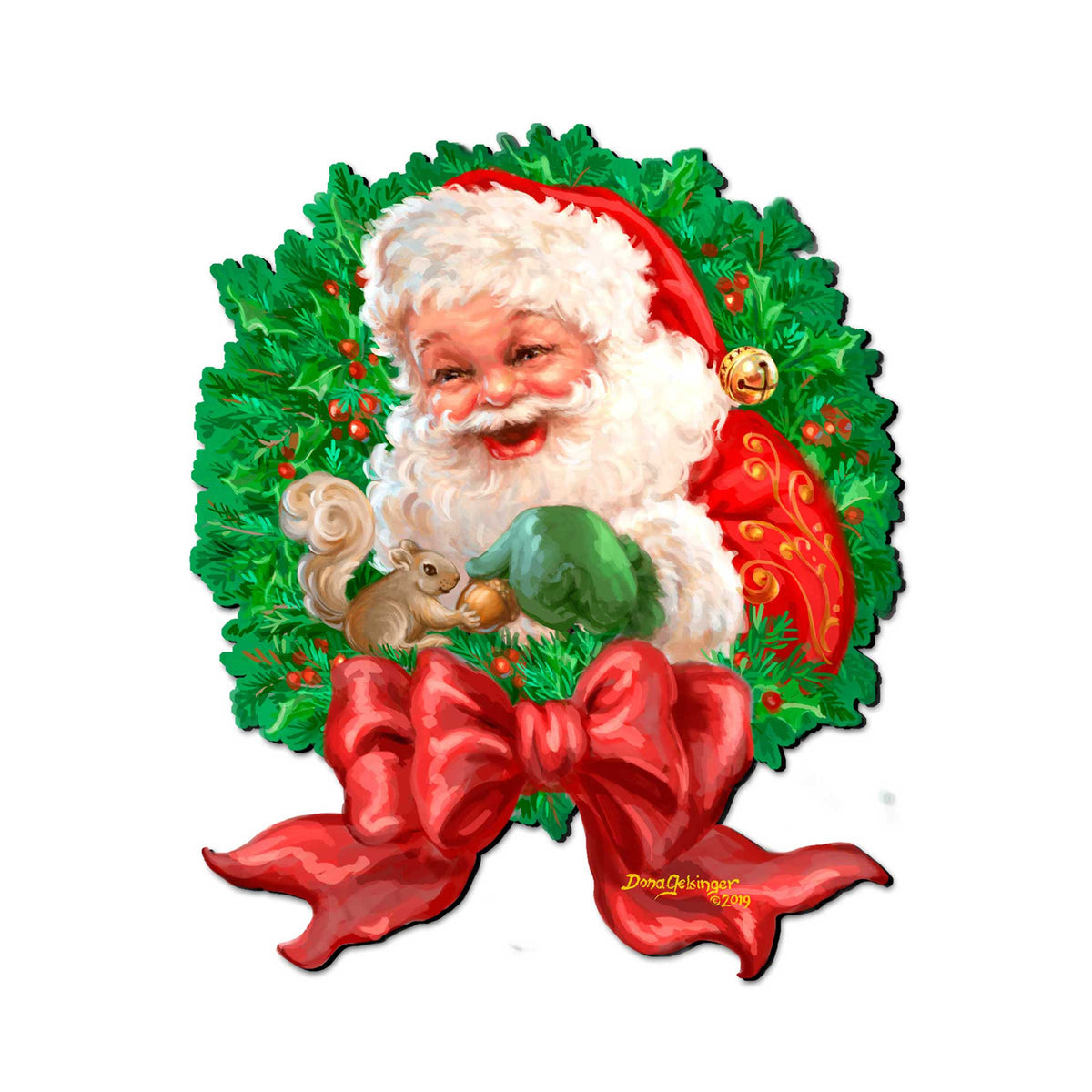 Santa Bow Holiday Door Wreath by D. Gelsinger - Christmas Santa Snowman Decor - 8461014H-1309
