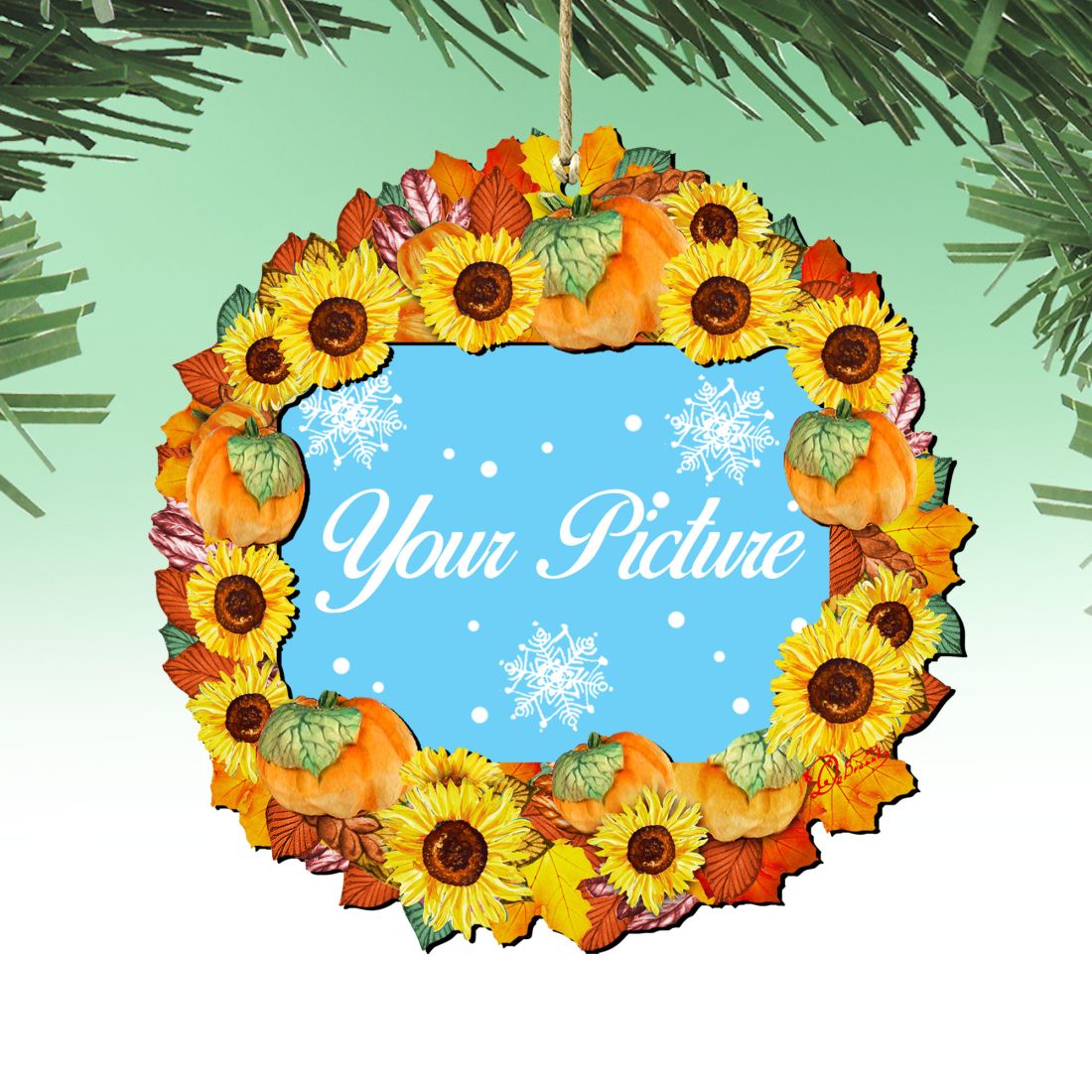 Flower Fall Thanksgiving Wreath Picture Ornaments - Ornament for Photo - Thanksgiving Halloween Decor - 8185305PF