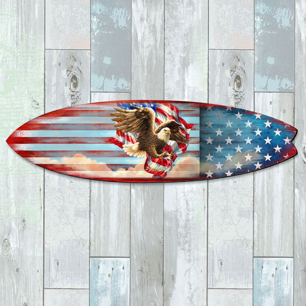 Patriotic American Flag Surfboard Coastal Door Art by D. Gelsinger - American Christmas Decor - 8490108HS