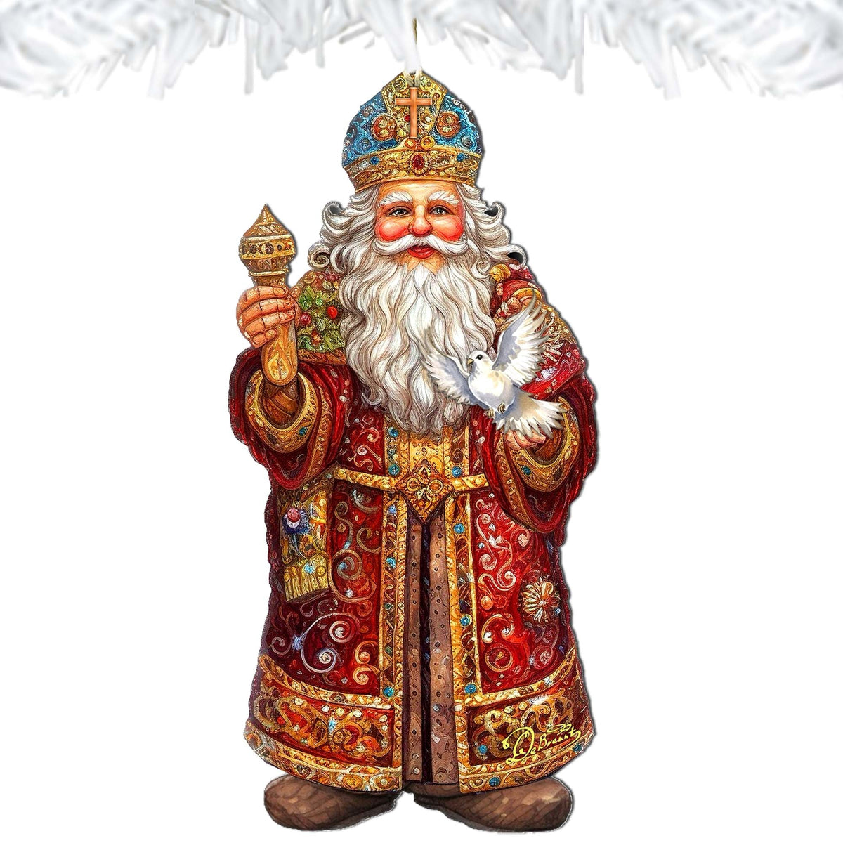 Santa's Dove of Hope Wooden Ornaments by G. Debrekht - Christmas Santa Snowman Decor - 8691416
