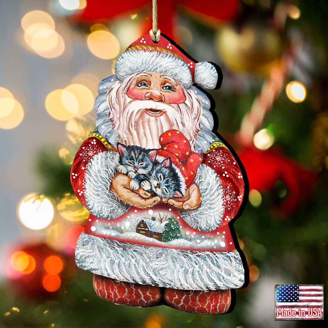 Santa with Matreshka Wooden Ornaments by G. DeBrekht - Christmas Santa Snowman Decor - 8117809