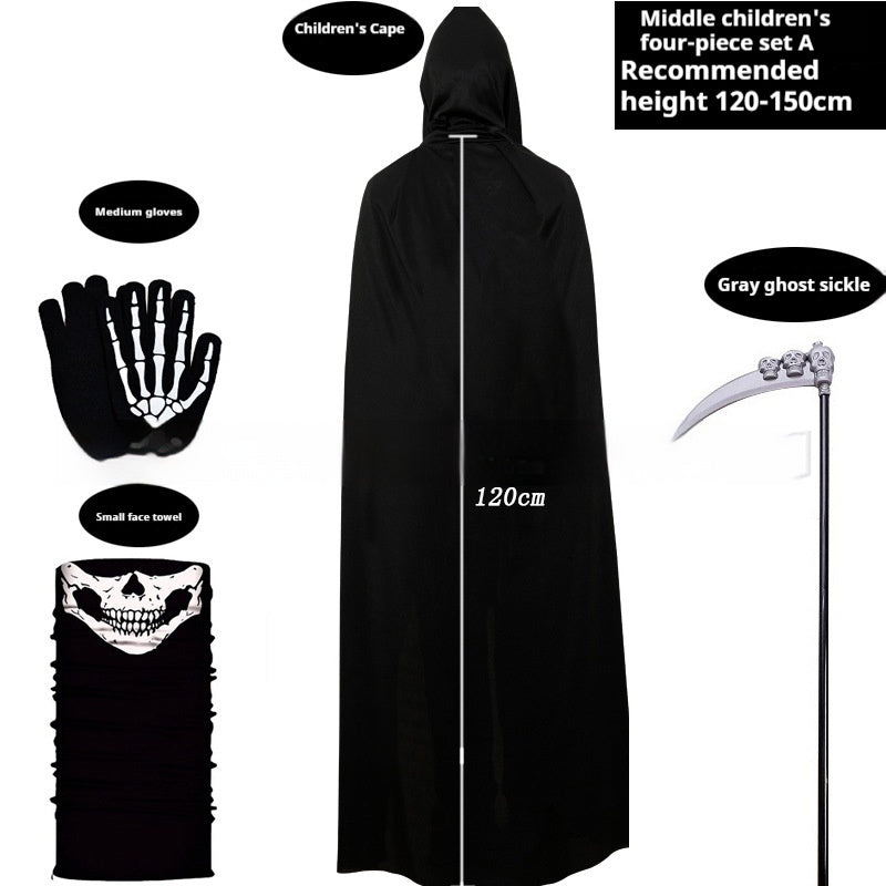 New Halloween Party Children Black Cloak Robe Suit