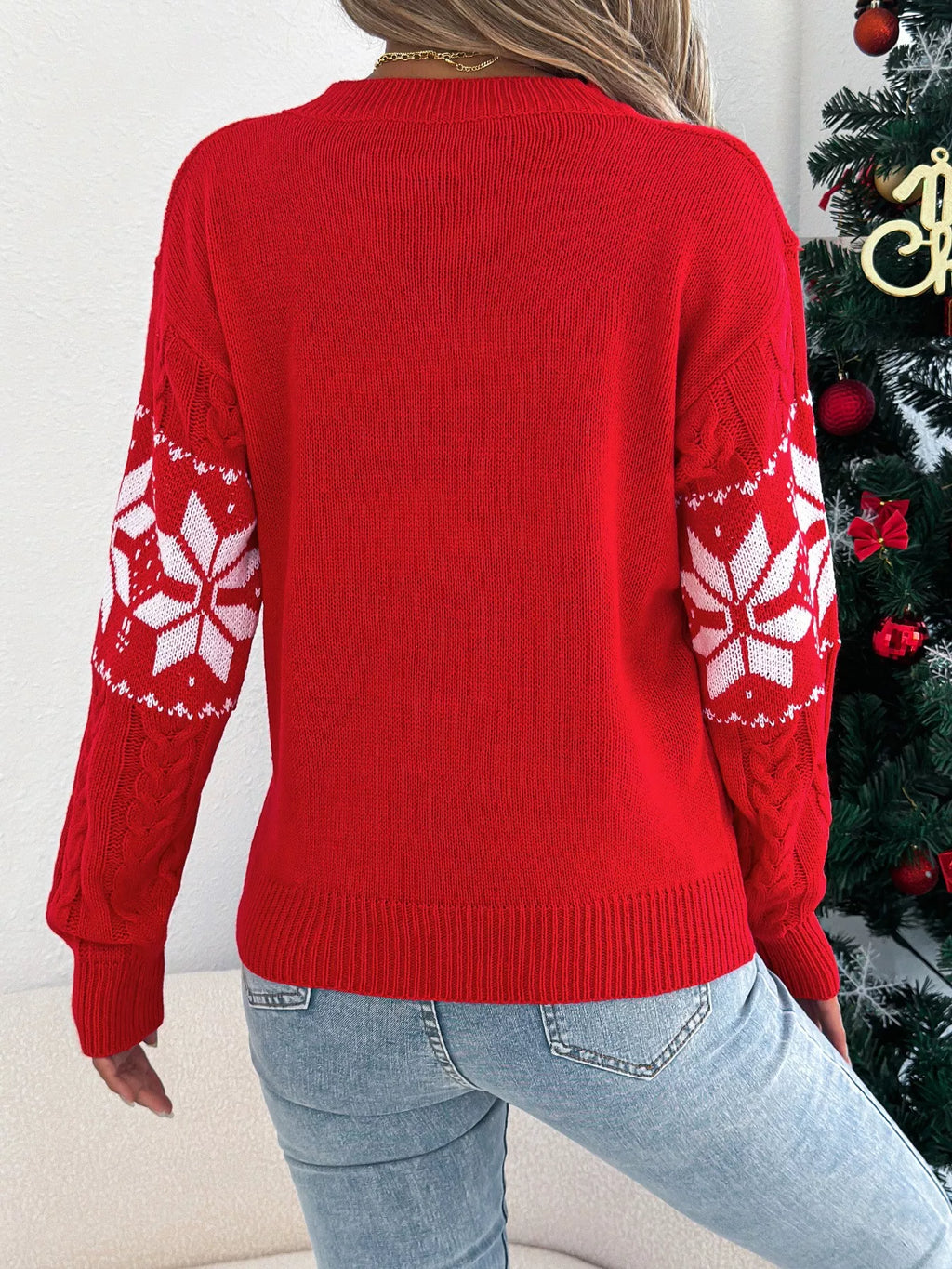 Christmas Snowflake Cable Knit Sweater