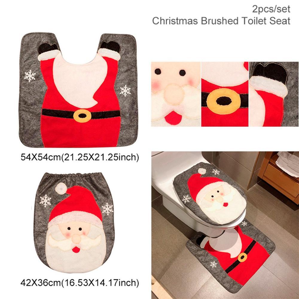 Christmas Santa Bathroom Curtain Toilet Seat Decor