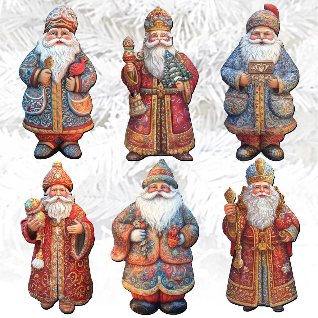 Santa Clip-On Eco Wood Decorative Ornaments Set of 6 by G. Debrekht - Christmas Decor - 8090032C-S6