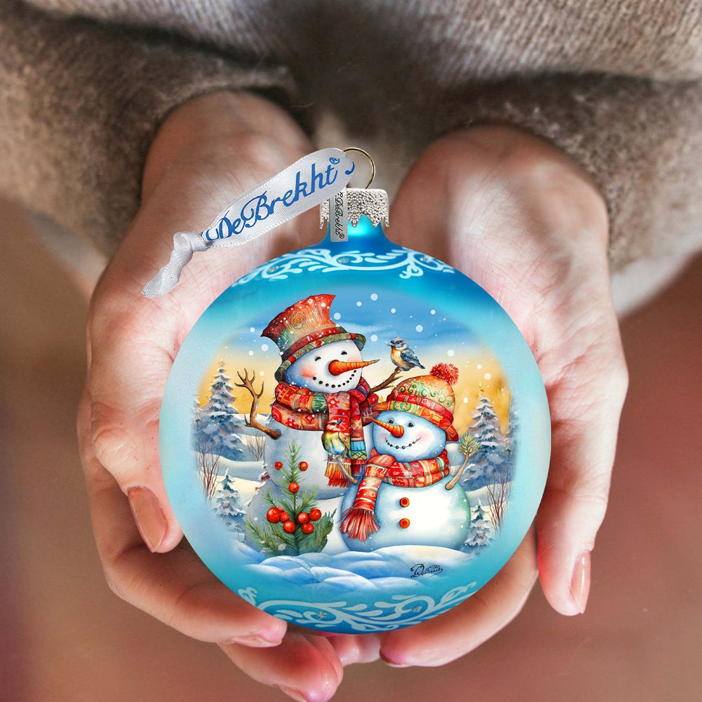 Winter Friends Ball Glass Ornament by G. Debrekht - Christmas Santa Snowman Decor - 73373