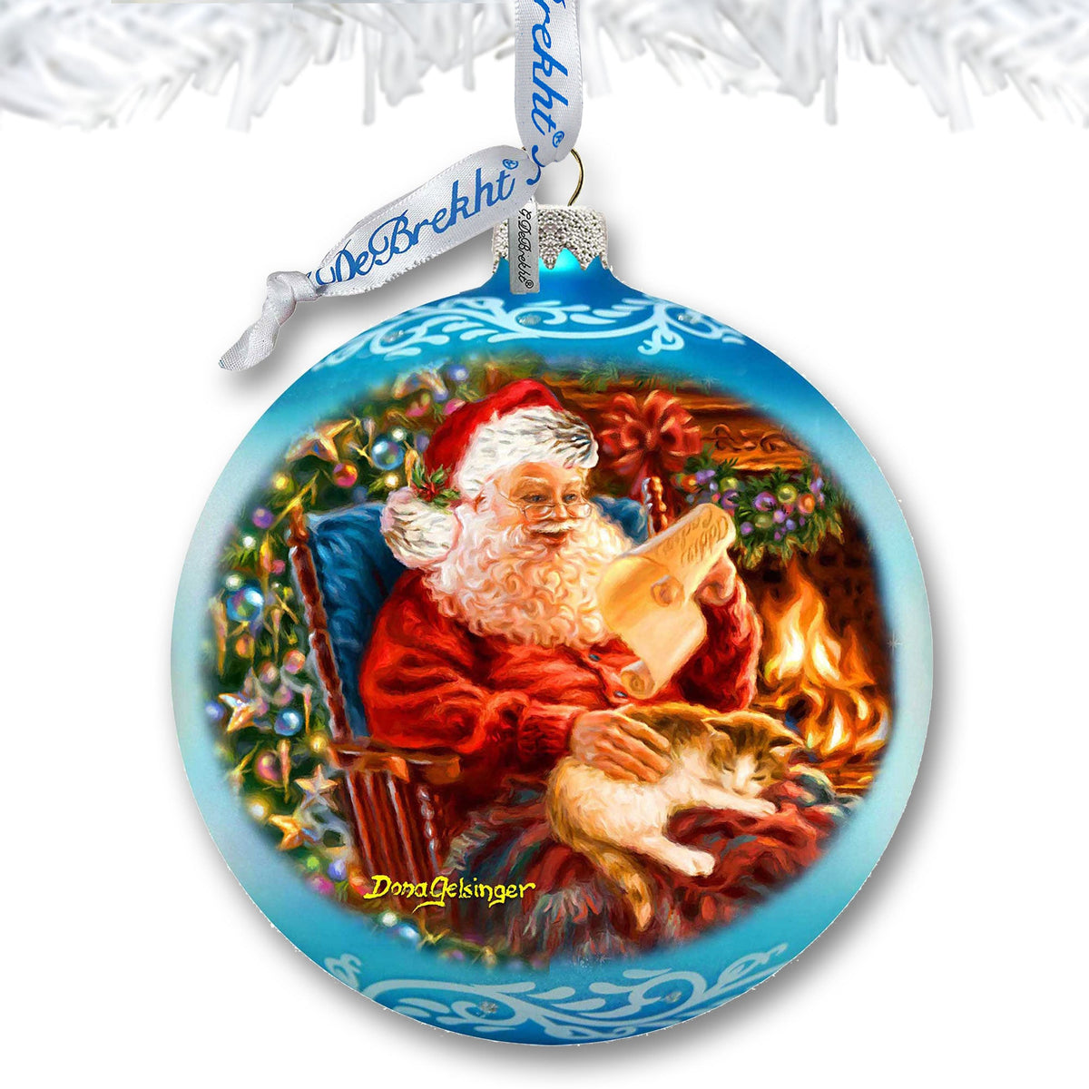 House Warming Santa Lg Glass Ornament in Blue by Gelsinger - Christmas Décor - 73924B-DG