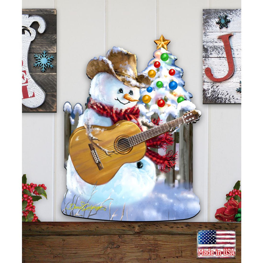 Guitar Rocker Snowman Christmas Door Decor by D. Gelsinger - Christmas Santa Snowman Decor - 8121120H-1531