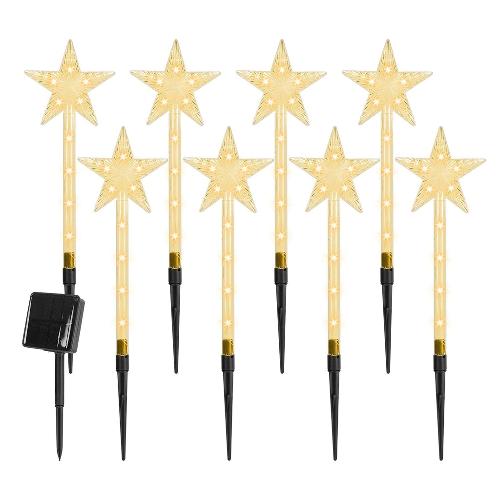 8-Pack Christmas Solar Stake Lights | 64LED Star Pathway Lights with 8 Modes, IP64 Waterproof