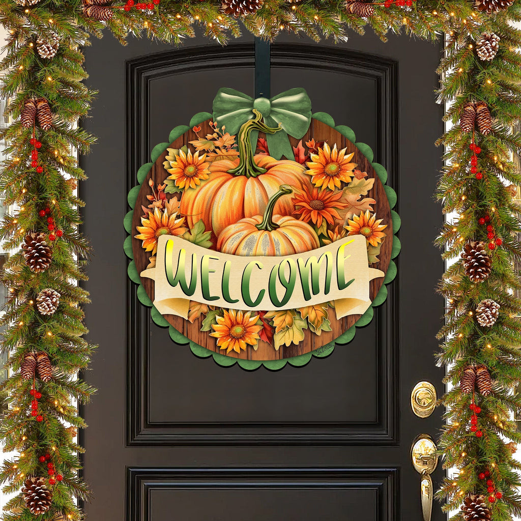 Welcome Front Door Welcome Sign, Wooden Front Porch Decor by G. Debrekht Thanksgiving Halloween Decor - 933123H