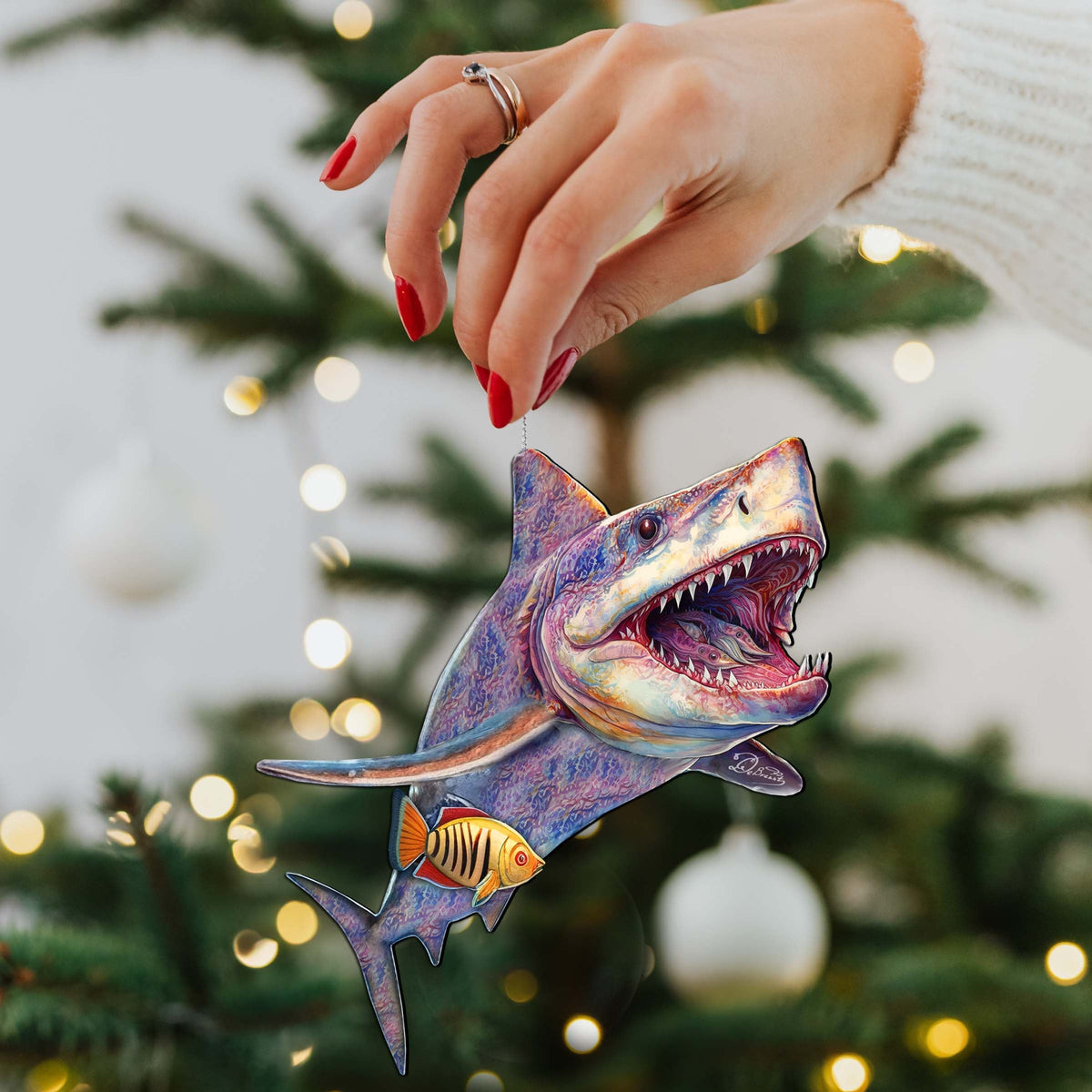 Coastal Christmas Decor - Shark Wooden Ornaments by G.Debrekht Coastal Holiday Decor - 8688201