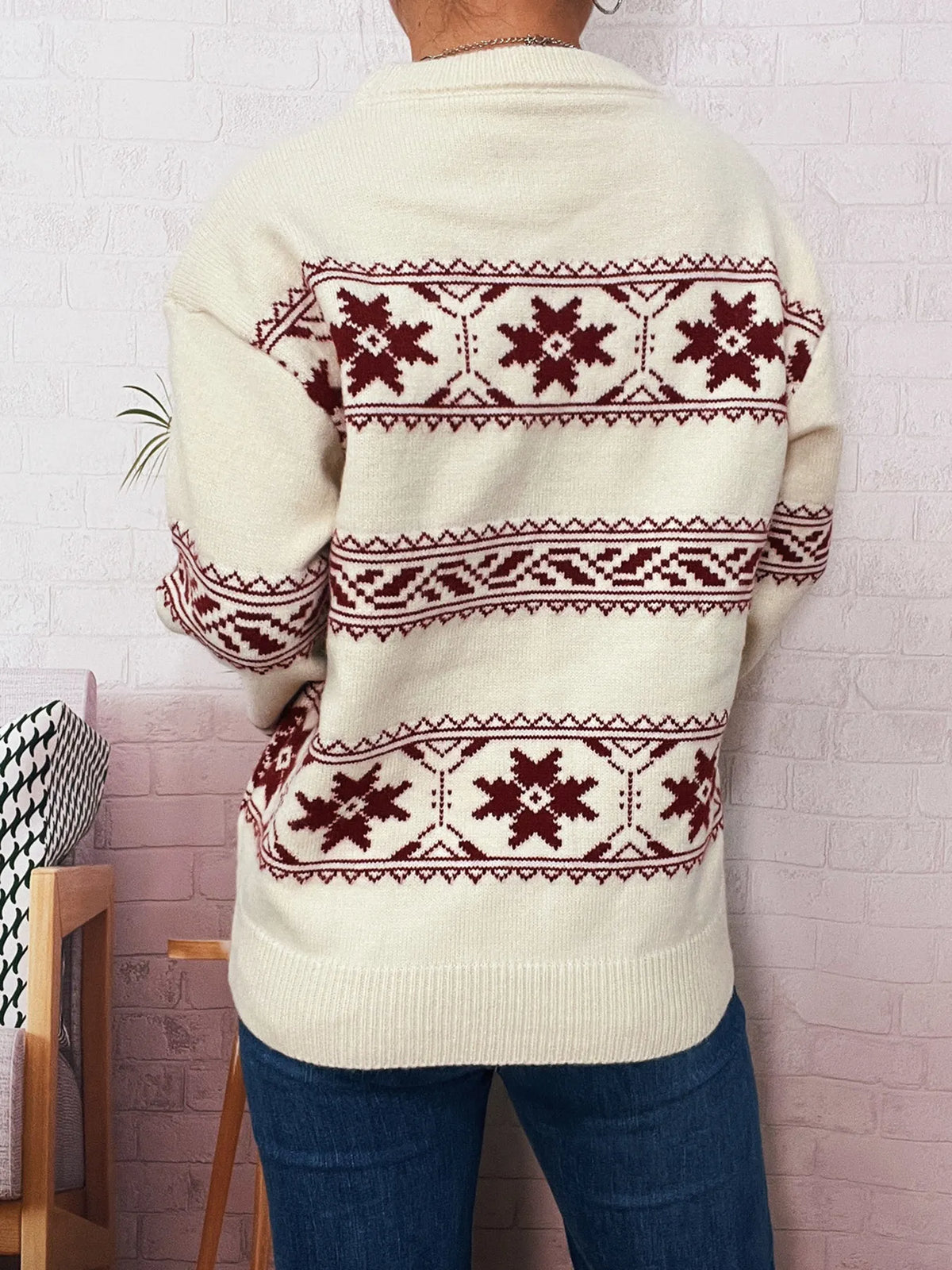 Christmas Snowflake Round Neck Sweater