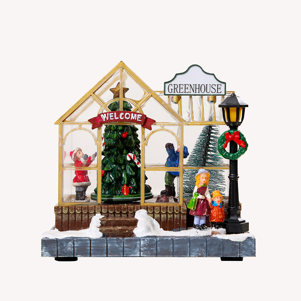Christmas gifts, Christmas decorations, glowing music, houses, resin crafts, creative desktop ornaments