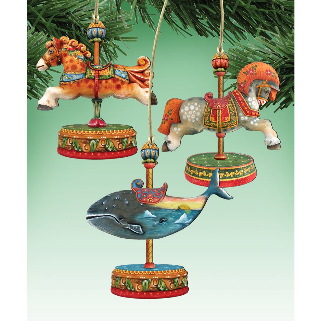 Carousel Wooden Ornaments Set of 3 by G. DeBrekht - Christmas Decor - 81000872S3