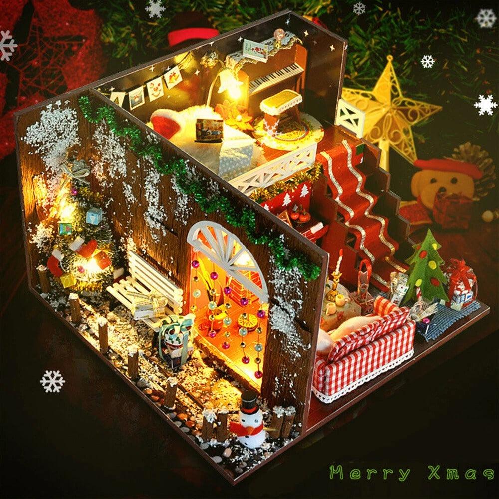 DIY Miniature Dollhouse with LED Lights - Christmas Decor Kit