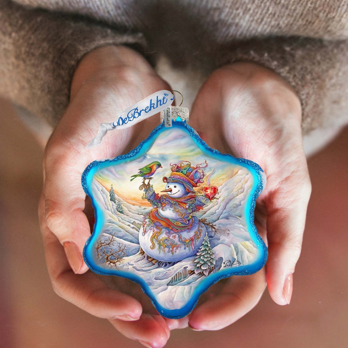 Festive Frosty Friend Snowflake Glass Ornament by G. Debrekht - Christmas Santa Snowman Decor - 754-045