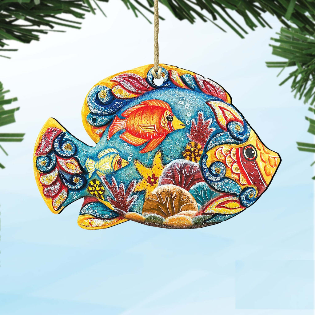 Tropical Fish Christmas Wooden Ornaments by G. DeBrekht - Coastal Holiday Decor - 8126121