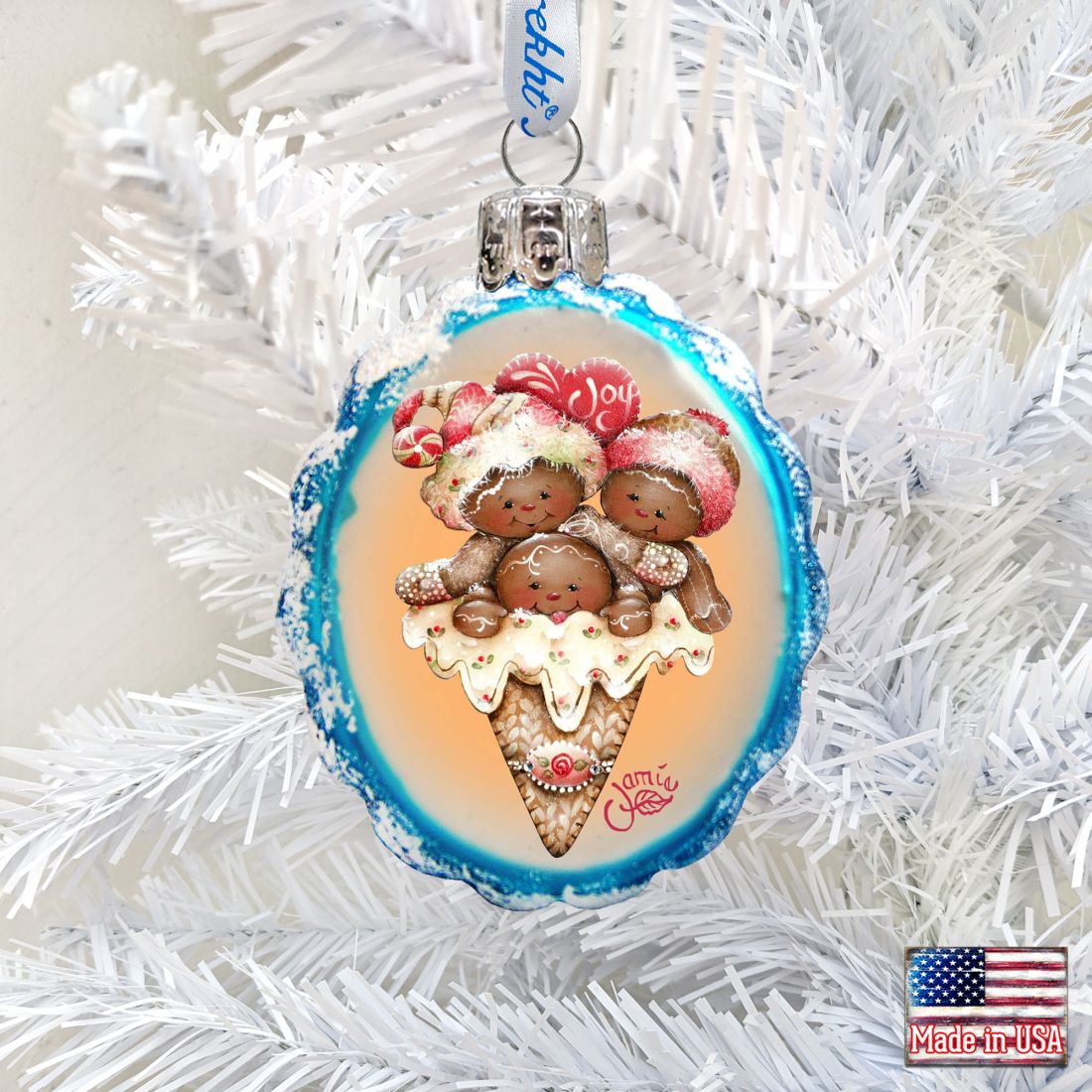 Joy Cone Babies Mercury Glass Ornament by Jamie Mills-Price - Christmas Santa Snowman Decor - 778208-7512