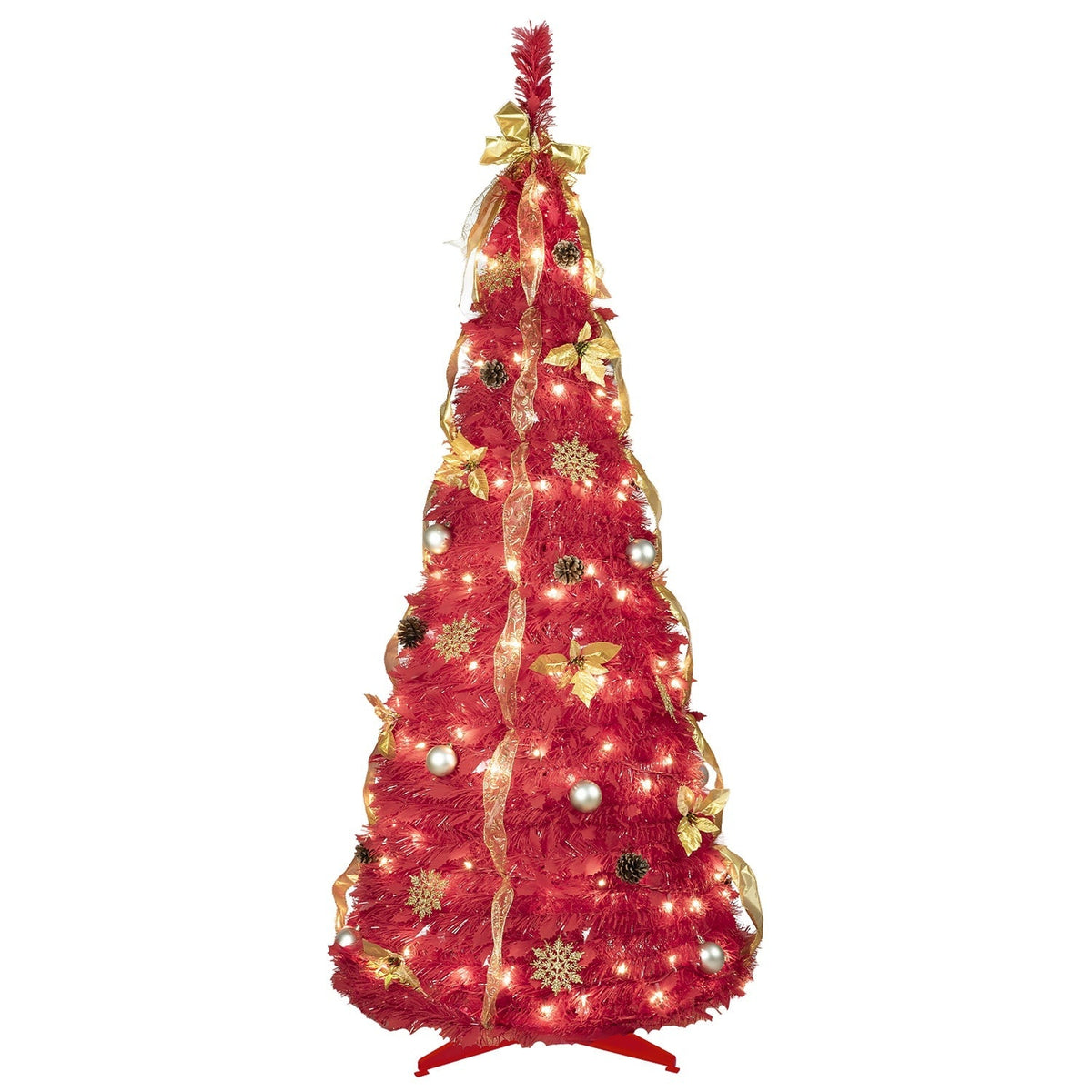 6FT Red Pre-Lit Christmas Tree with 150 LED Lights & Ornaments