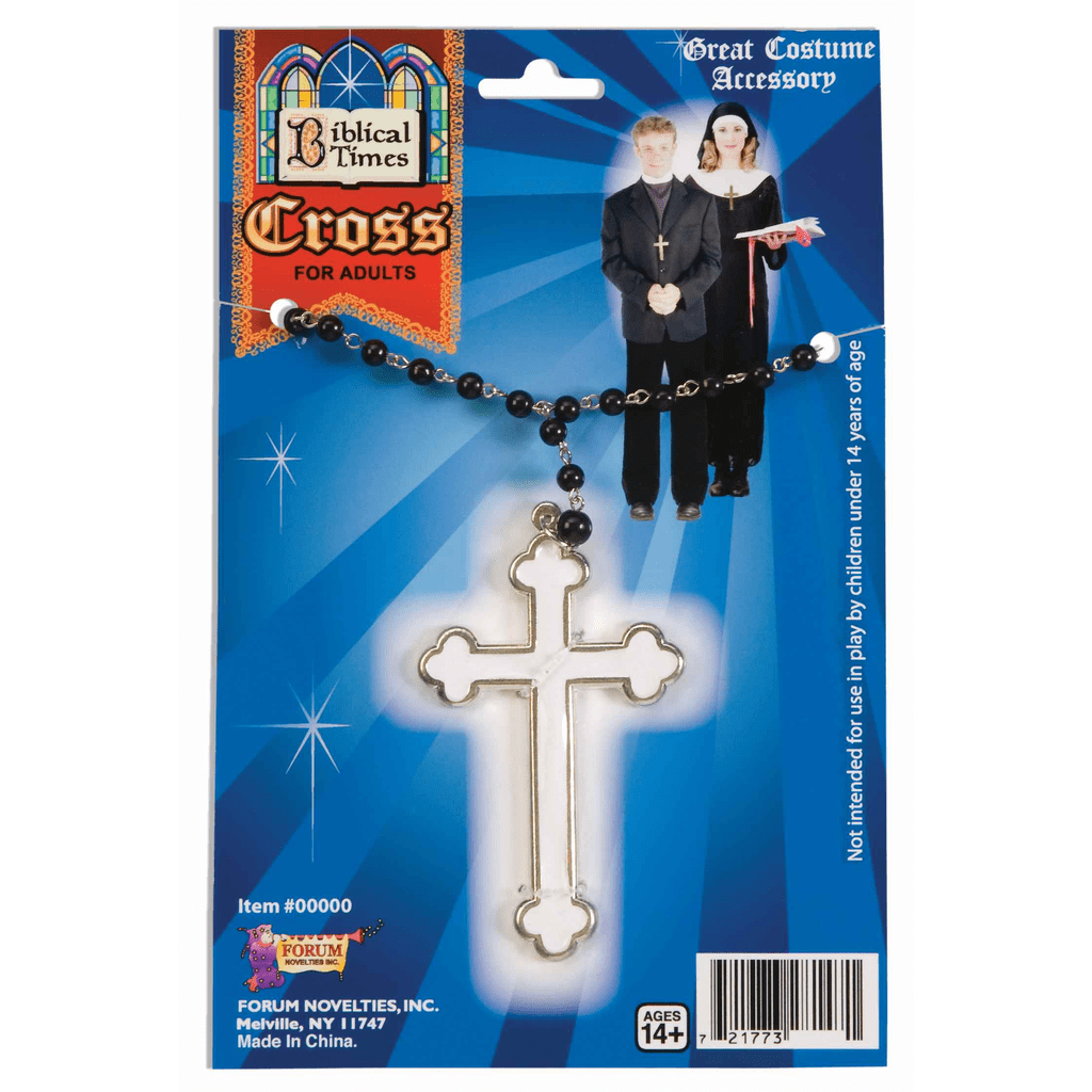 White Cross Black Beaded Necklace