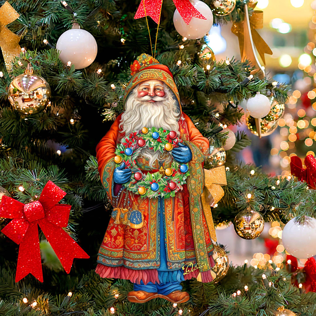 Santa's Wreath of Joy Wooden Ornaments by G. Debrekht - Christmas Santa Snowman Decor - 8691402