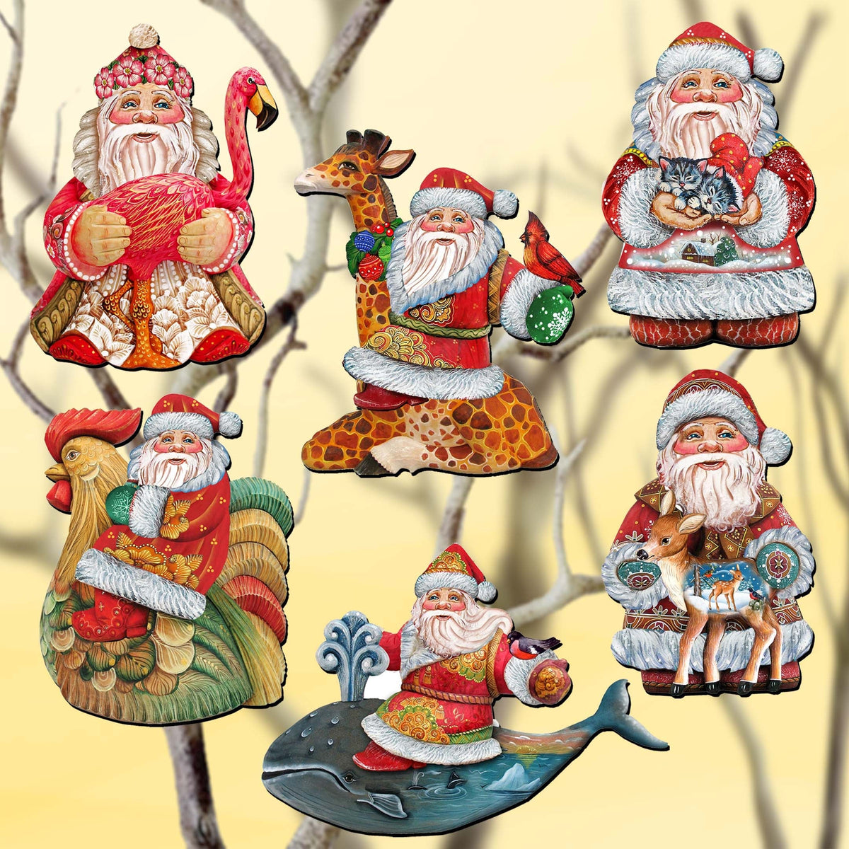 Santa Clip-On Eco Wood Decorative Ornaments Set of 6 by G. Debrekht - Christmas Decor - 8090131C-S6