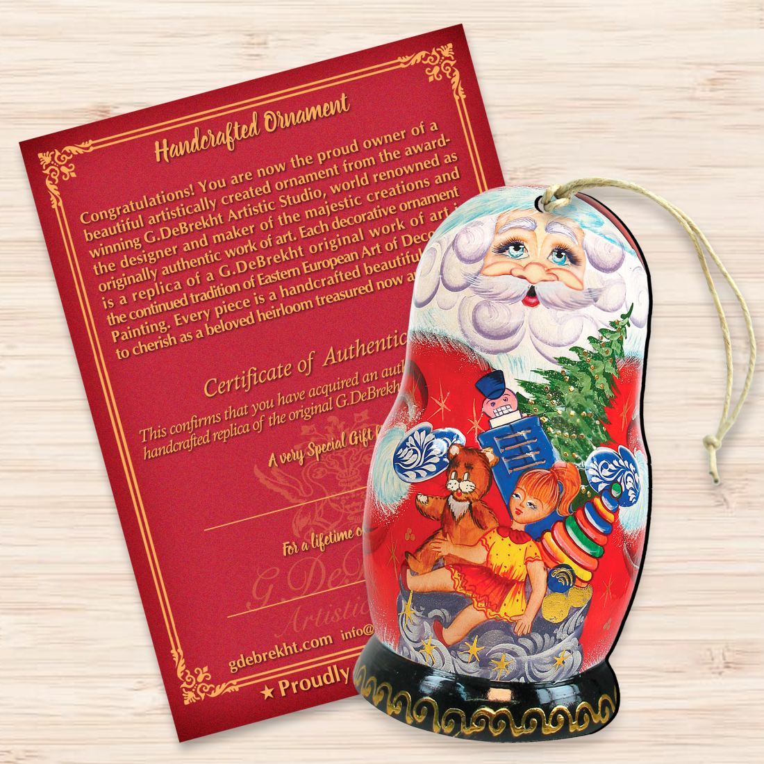 Gift Bag Santa Nesting Doll Wooden Ornaments by G. DeBrekht - Christmas Santa Snowman Decor - 8110715