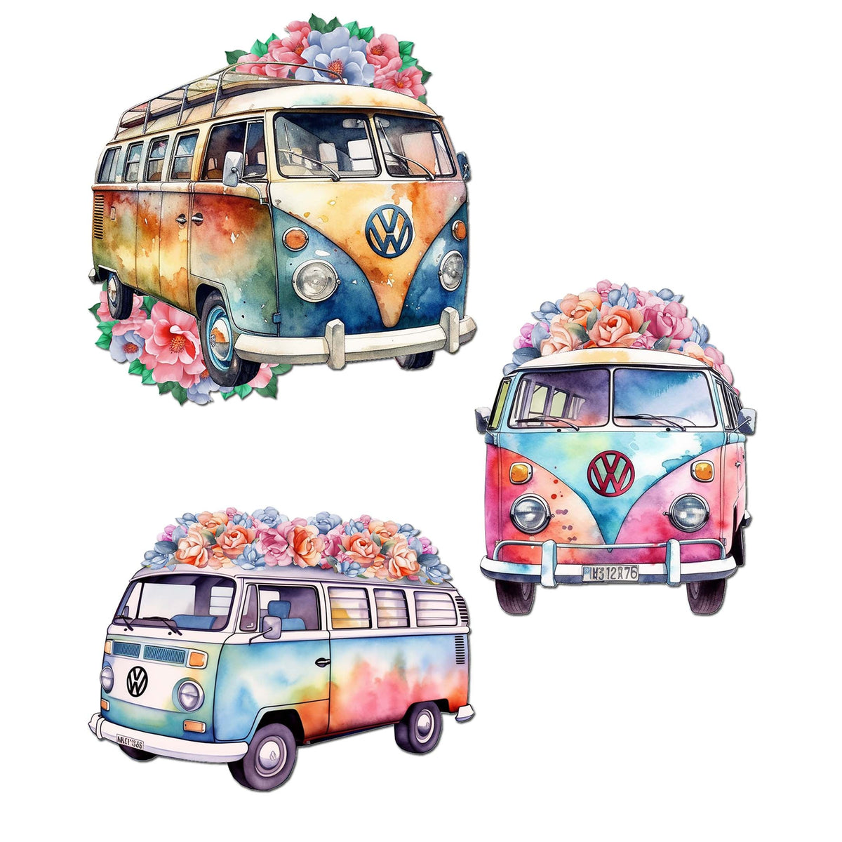 Surf Vans Clip-On Eco Wood Decorative Ornaments Set of 3 by G. Debrekht - Christmas Decor - 8091040C-S3