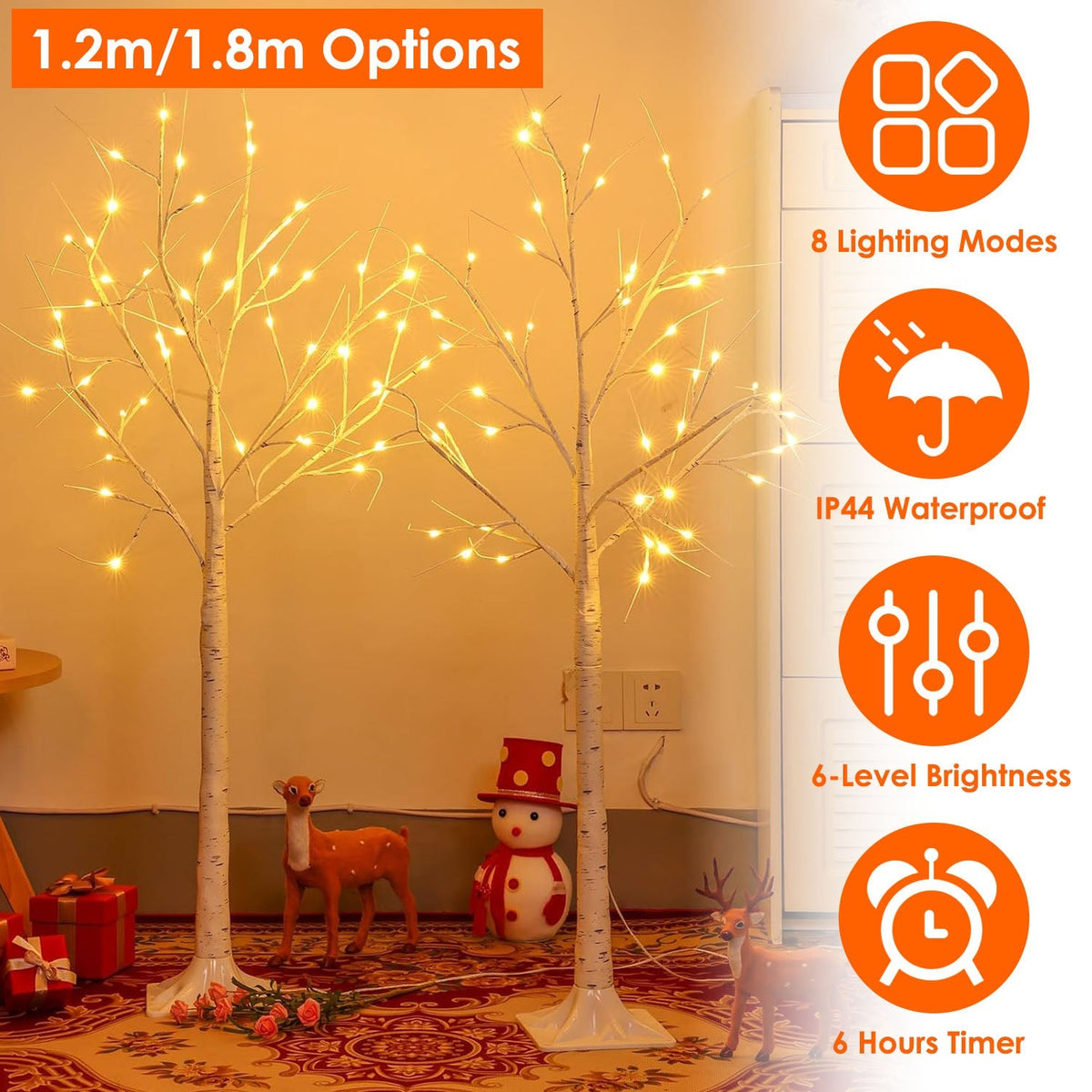 Lighted Birch Tree Artificial White Birch Twig Tree with 8 Warm White Lighting Modes for Wedding Party Christmas Holiday Festival Home Decoration