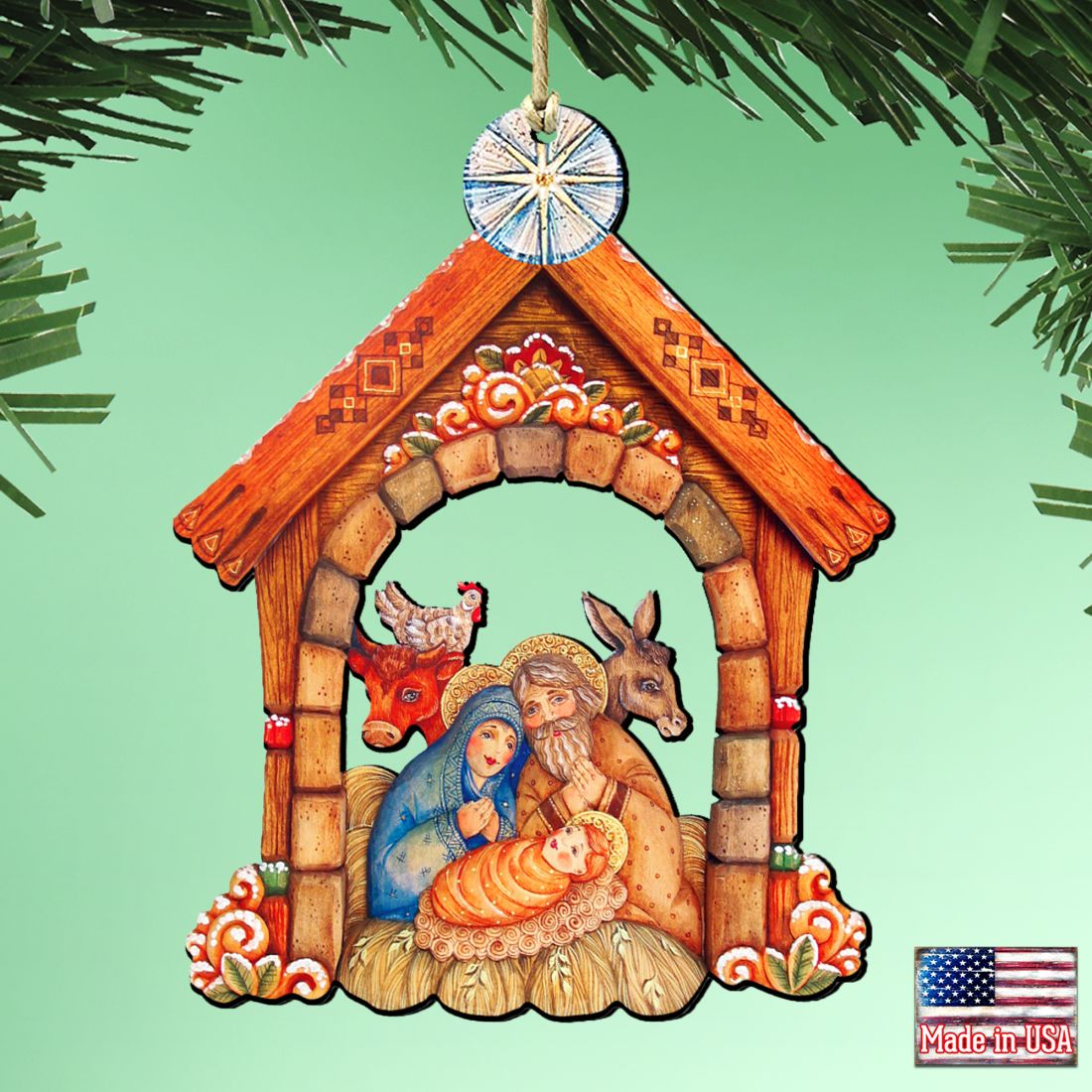Village Nativity Christmas Wooden Ornaments by G. DeBrekht - Nativity Holiday Decor - 8152630